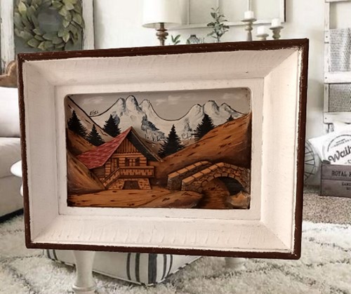 Tableau bois sculpte chalet - -,