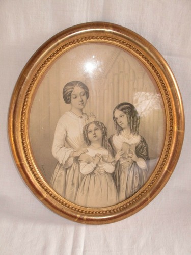 Ancien tableau ovale - tableau, bois