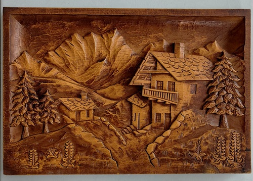 Tableau bois sculpté - , paysage